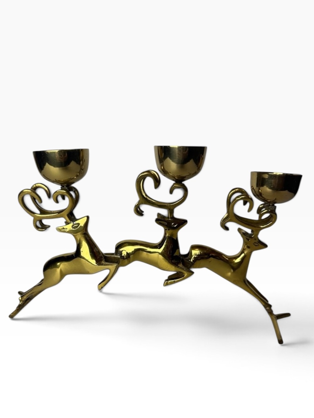 Vintage Brass Flying Reindeer Candle Holder